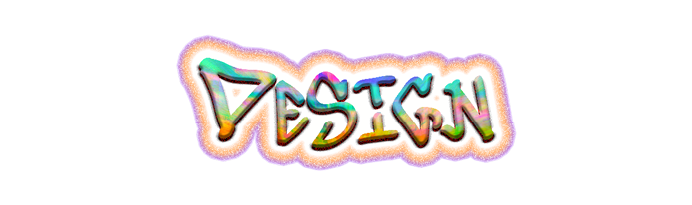 The word “DESIGN" is written in colorful, stylized graffiti-like letters with a glowing, multicolored outline. Description generated by AI