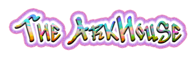 The colorful and stylized text reads “The ArkHouse" with a glowing purple and pink outline. Description generated by AI