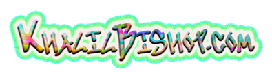 The image displays colorful, stylized text with a glowing neon effect that reads “KnaziaVisuoy.com." Description generated by AI