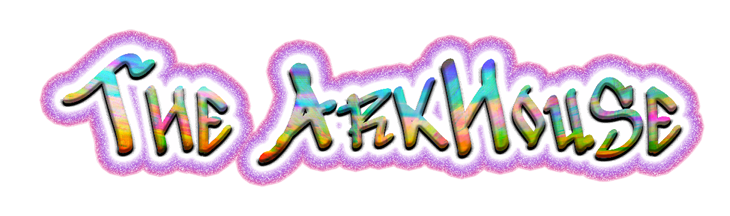 The colorful and stylized text reads “The Ark House" with a glowing purple and pink outline. Description generated by AI
